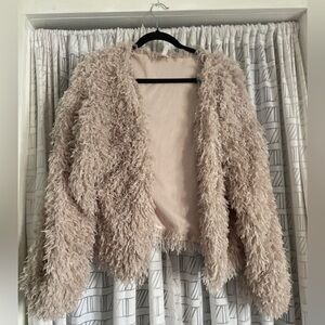 Shaggy Faux Fur Jacket in Beige